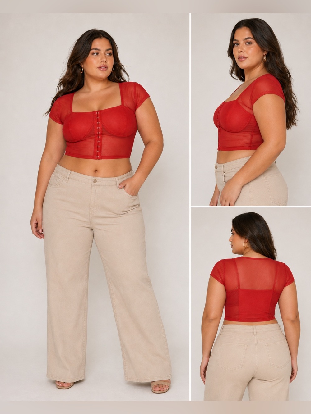 Urs Red Sheer Mesh Corset Crop Top Hook Eye Halloween Costume Size L NWT